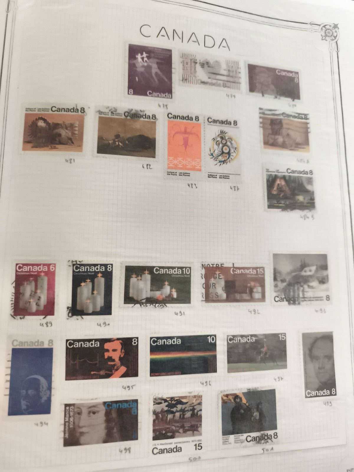 Timbres anciens Canada lot x19 oblitérés art Noël personnages vintage philatélie