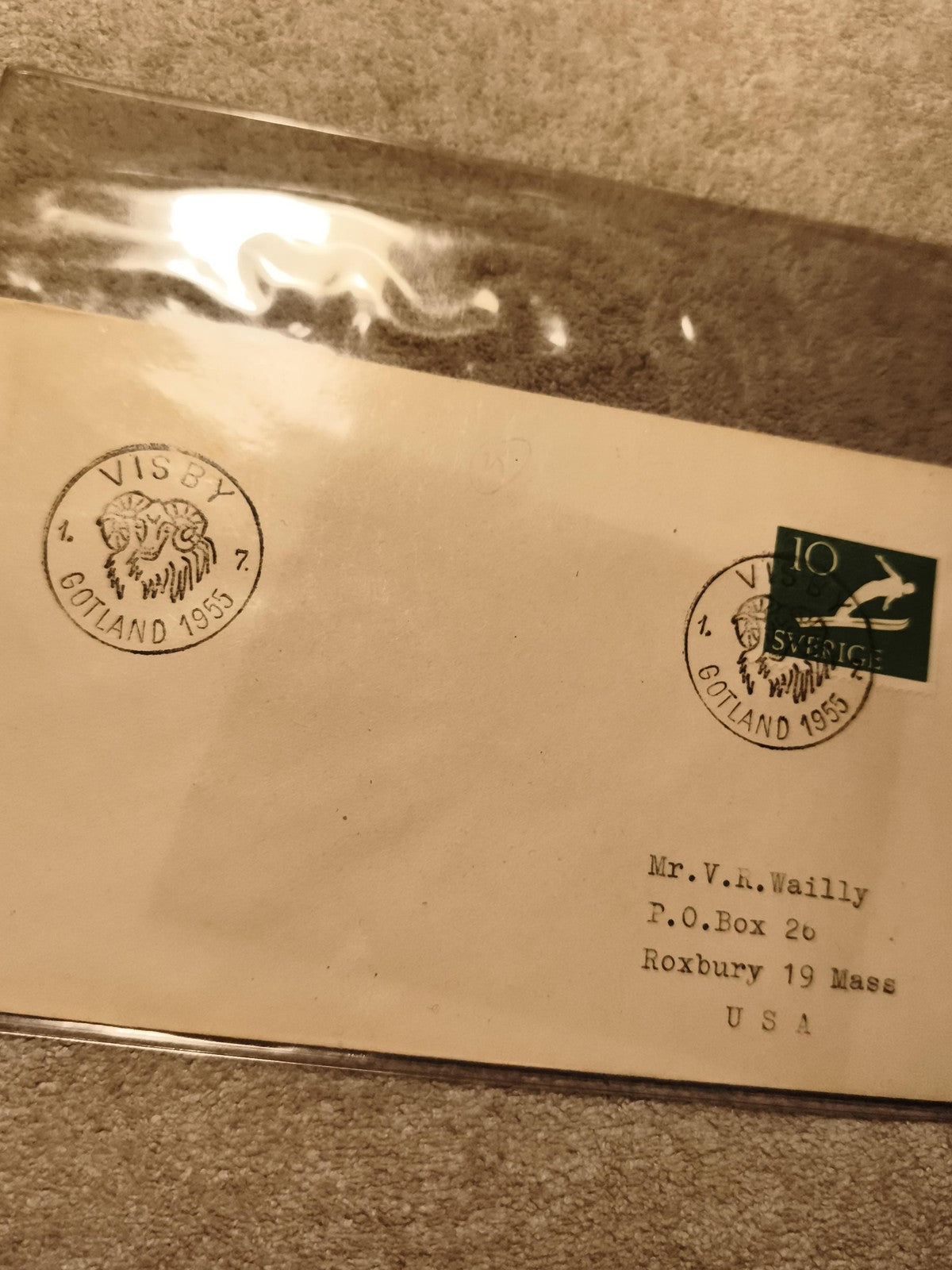 Lettre affranchie Suède Visby Gotland 1955 timbre 10 öre philatélie (Ref 9)