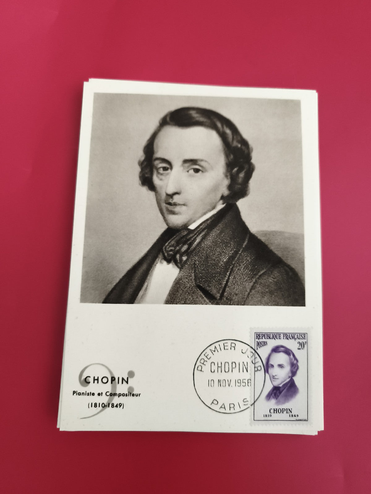 Carte premier jour Chopin 1956 Paris timbre 20c philatélie musique