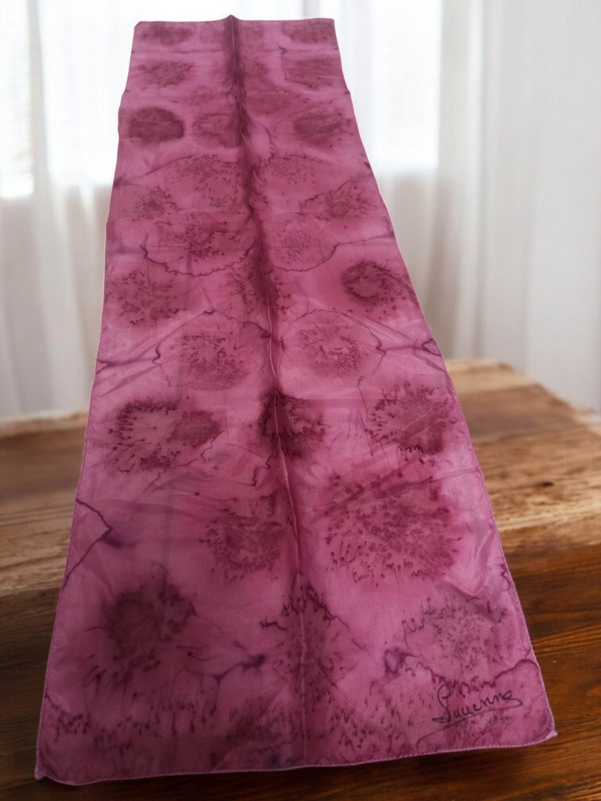 Foulard vintage Lucienne mauve léger, accessoire ancien signé, écharpe femme