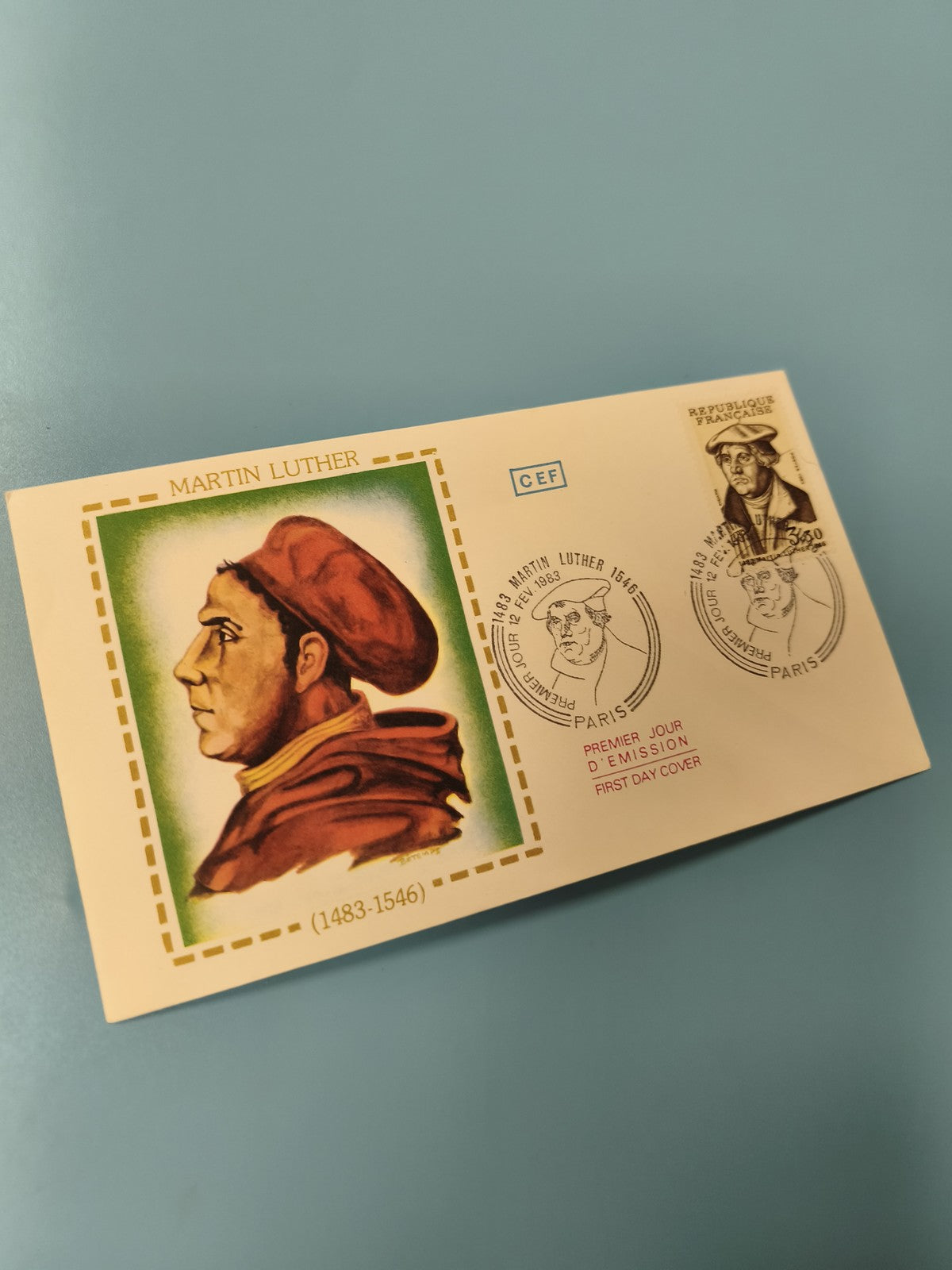 Enveloppe FDC premier jour Martin Luther portrait timbre Paris (Ref 11)