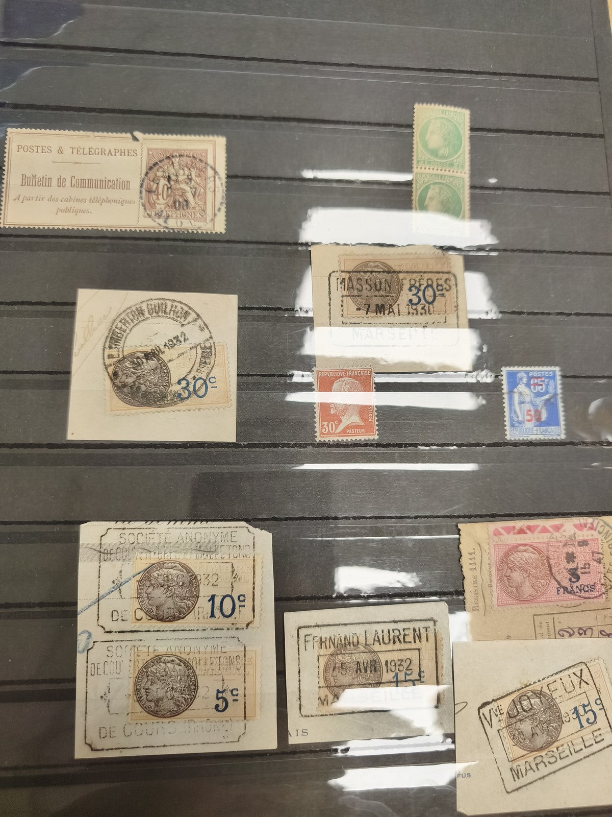 Lot timbres oblitérés France divers, fragment, années 1930, poste télégraphes