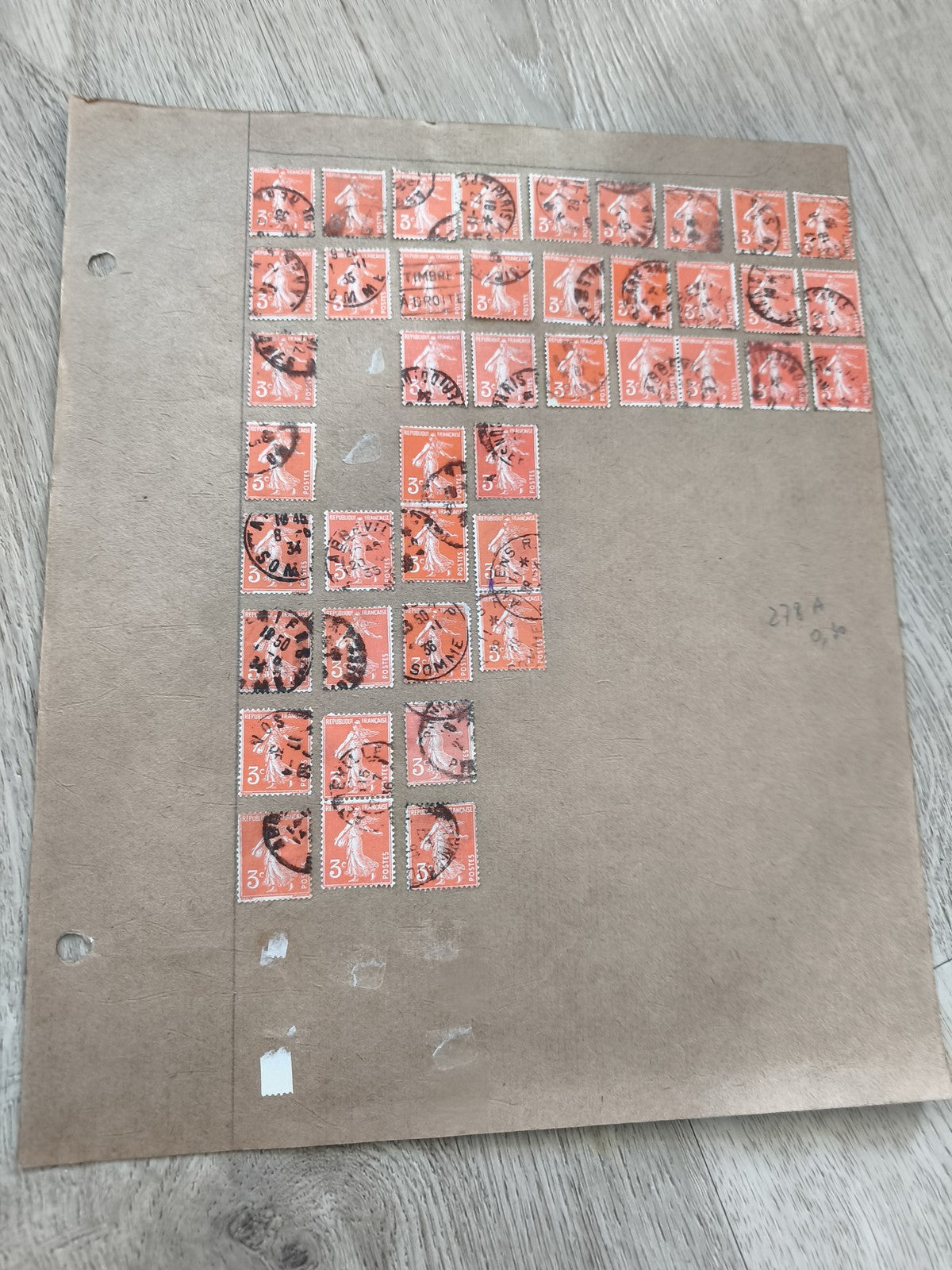 Gros lot ancien timbres Marianne 3c orange oblitérés planche philatélie étude