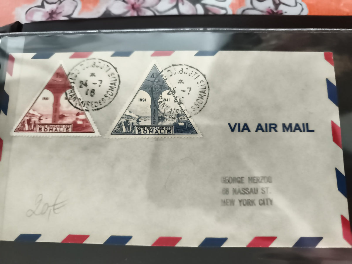 Lettre affranchie Cote Française des Somalis 1941, timbres triangulaires anciens