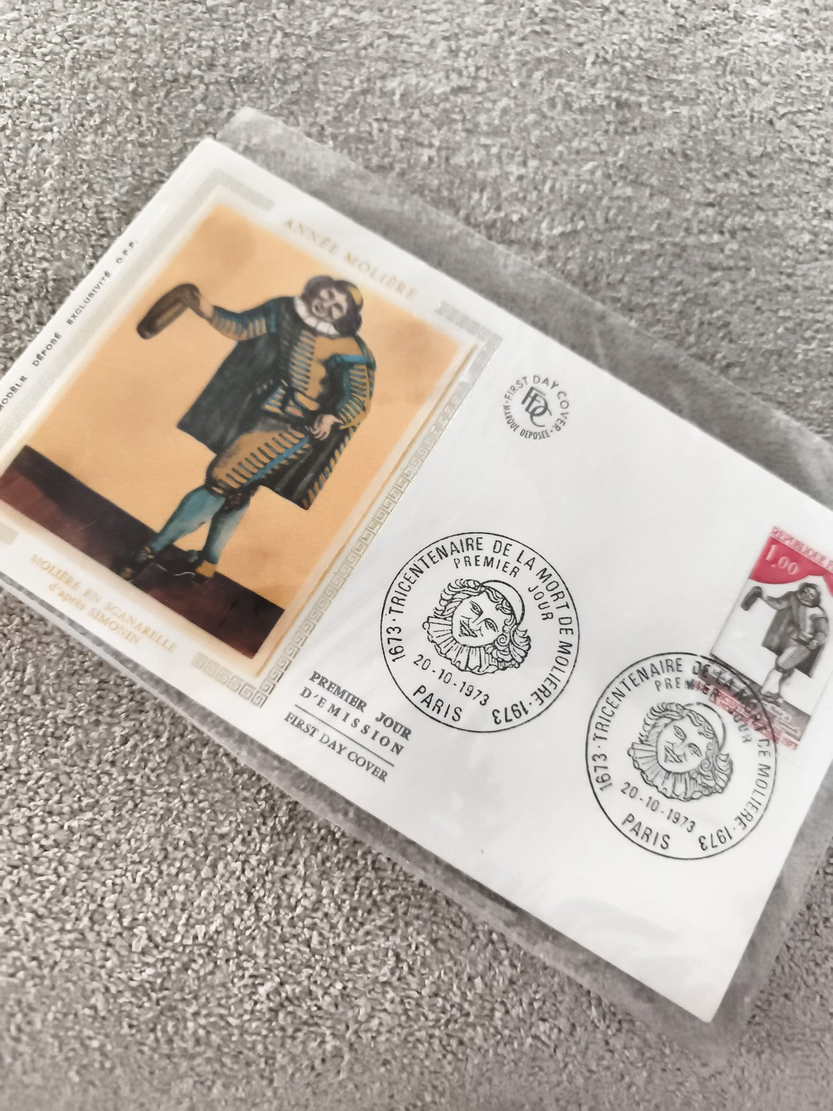 Lettre FDC Molière 1973 Tricentenaire Paris timbre 1,00 ancien philatélie