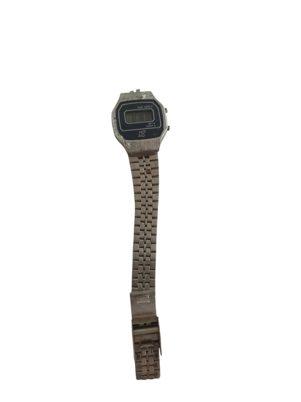 Montre digitale homme vintage K rétro à restaurer, bracelet métal, années 80