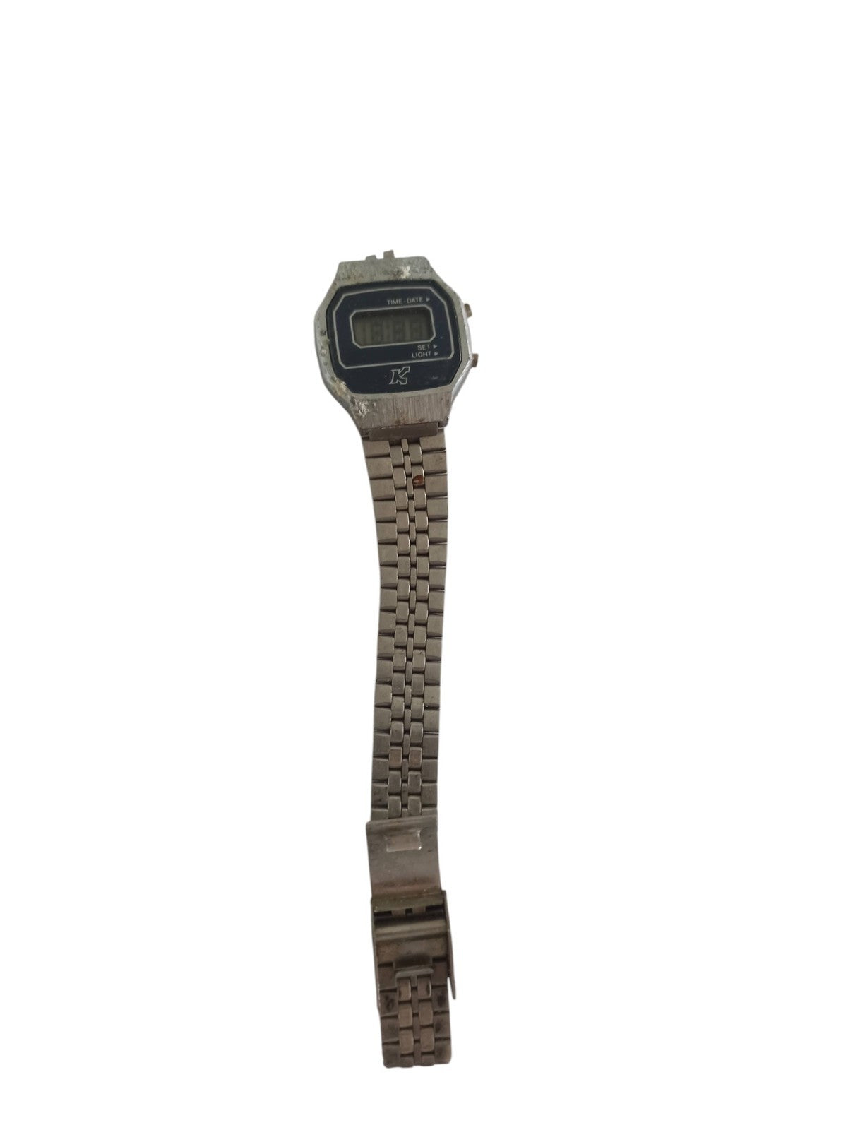 Montre digitale homme vintage K rétro à restaurer, bracelet métal, années 80
