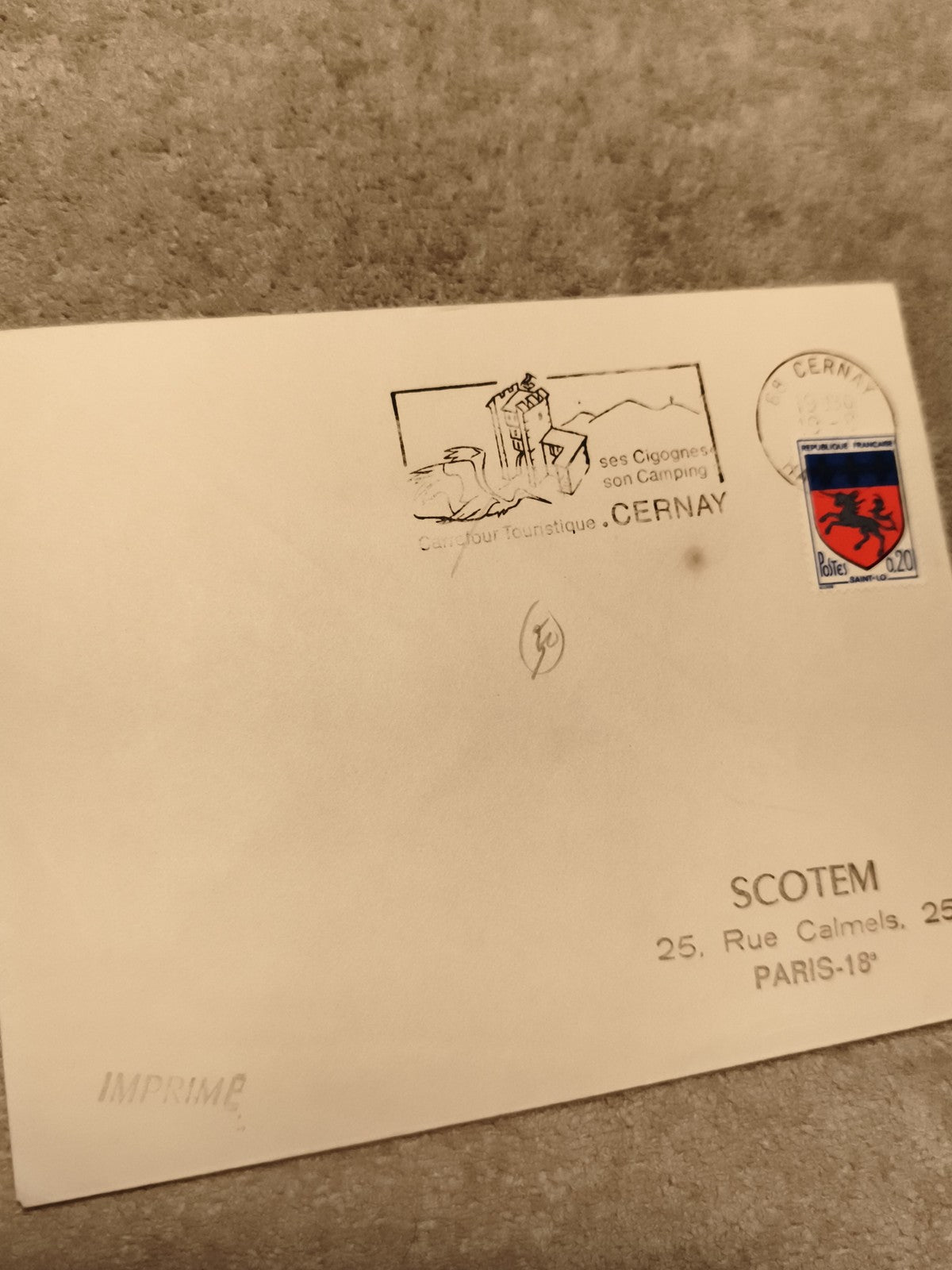 Lettre oblitérée Cernay 1980, timbre 0,20 Poste, illustration cigognes, SCOTEM