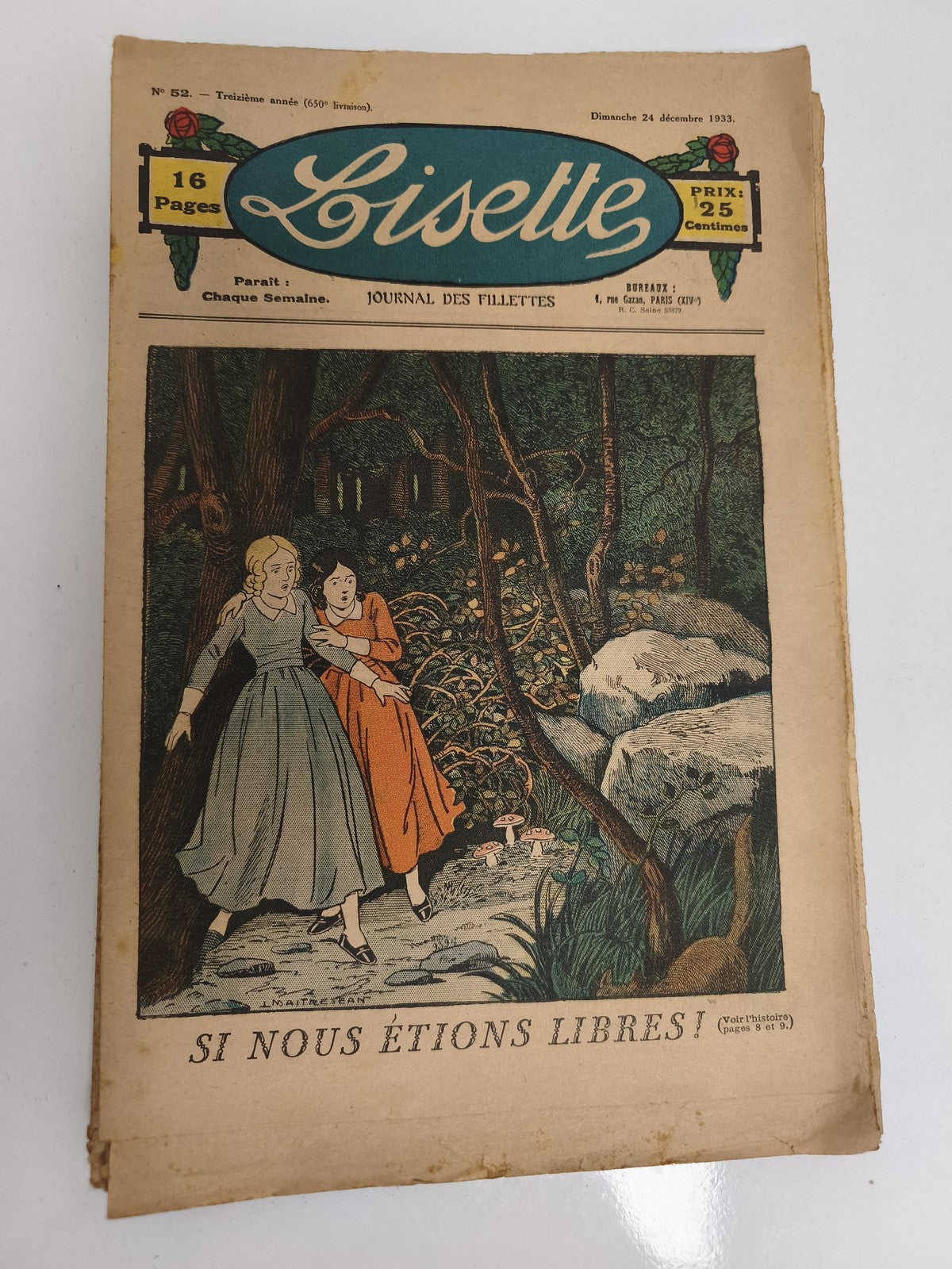 Ancien journal Lisette 1933, Journal des fillettes, couverture illustrée