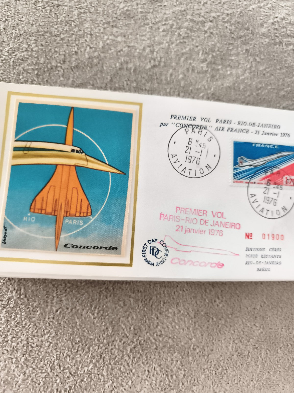 Lettre Premier Jour Concorde Paris Rio 1976 Air France philatélie aviation FDC