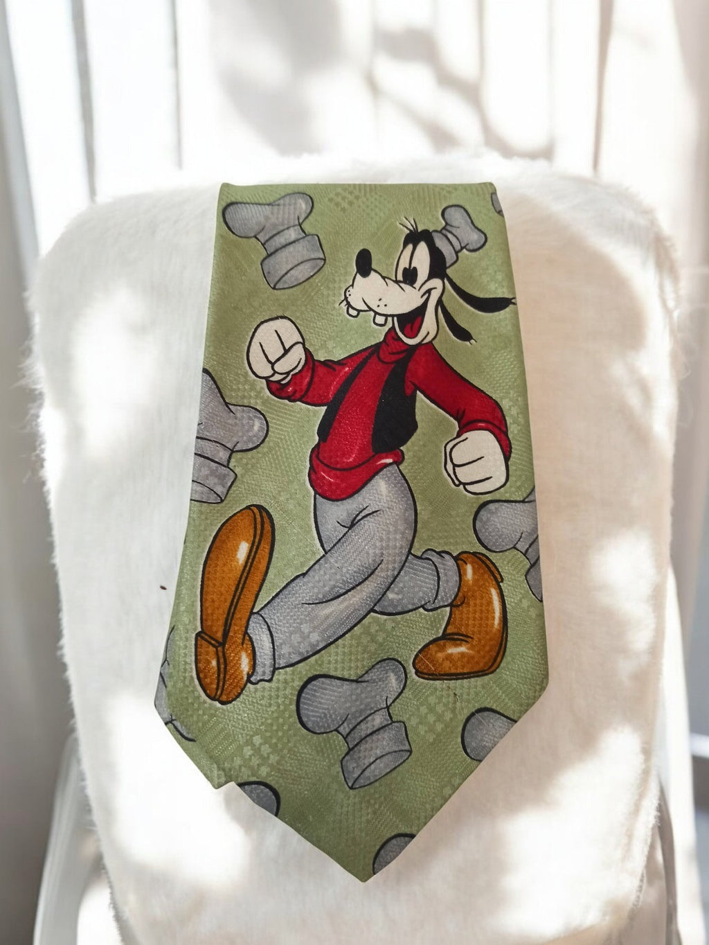 Cravate vintage Disney Dingo vert motif rétro adulte soie accessoire ancien