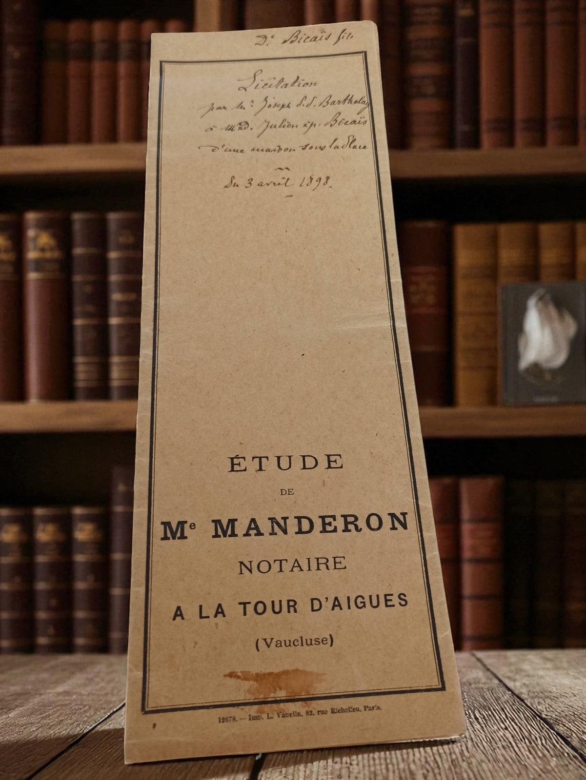 Testament notarié ancien 1898 Étude Manderon manuscrit héritage Vaucluse vintage