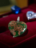 Pendentif cœur vintage verre Murano vert or, bijou ancien, motif feuille