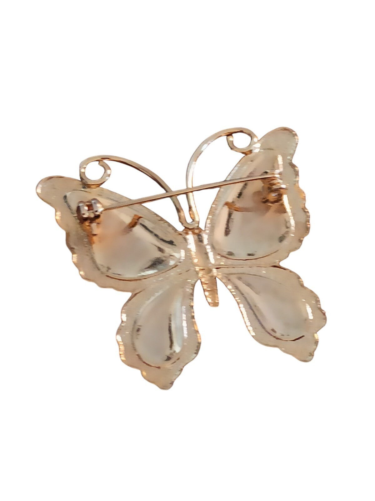 Broche papillon émaillée blanc doré style japonais bijou fantaisie rétro