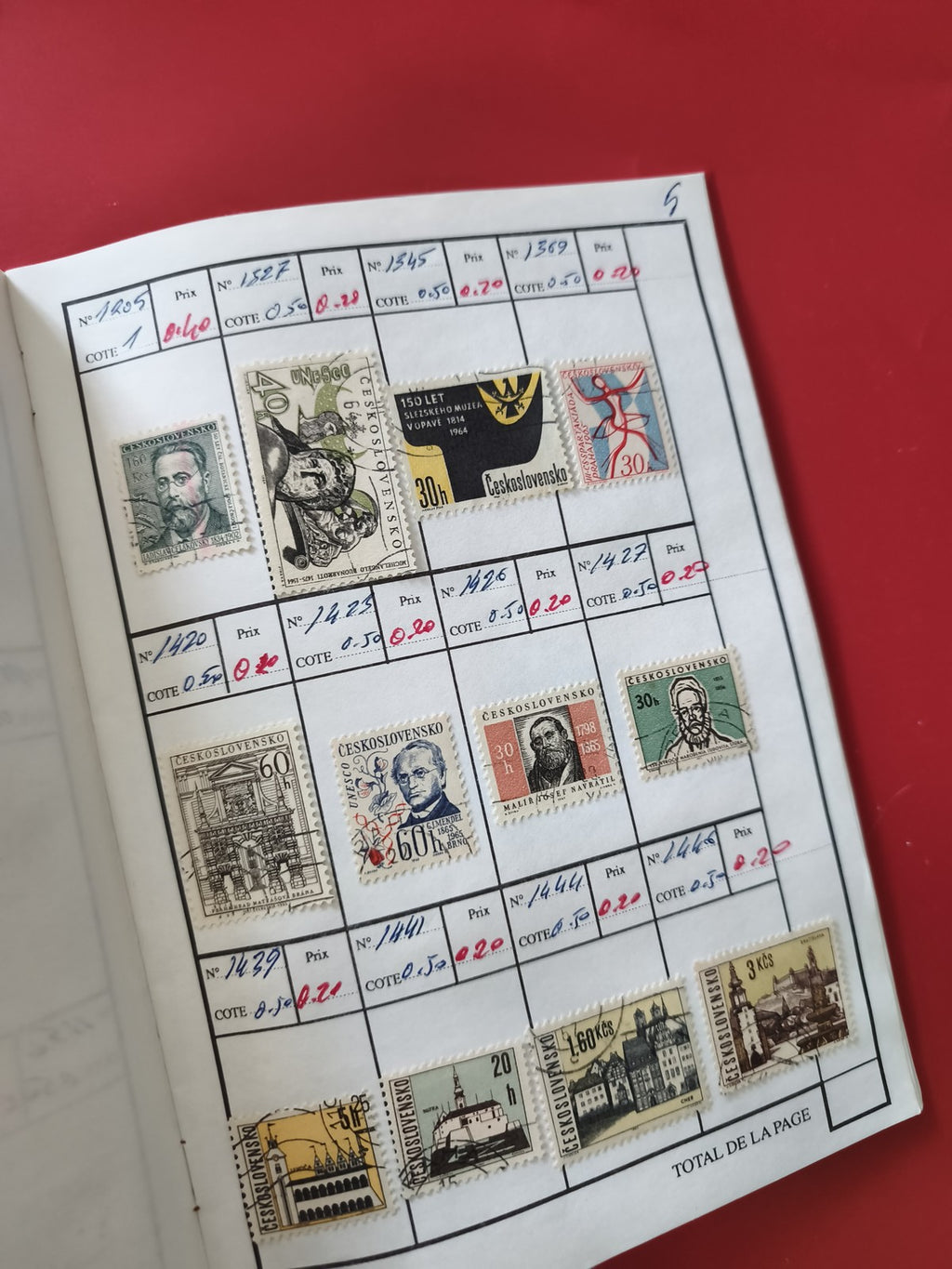 Classeur cahier timbres divers Tchécoslovaquie, pages à cases, couverture souple