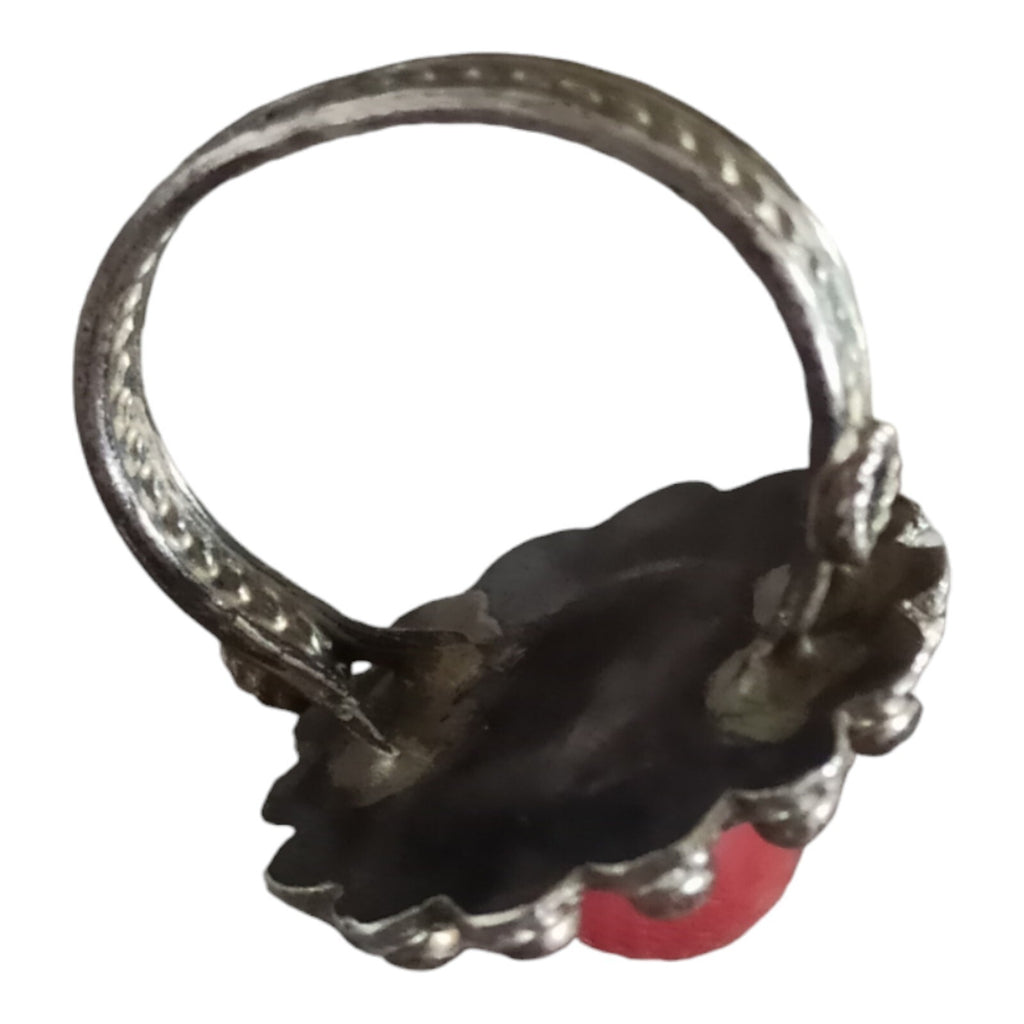 Bague vintage Vagu Fanrai, cabochon rose, monture métal, taille 54 rétro