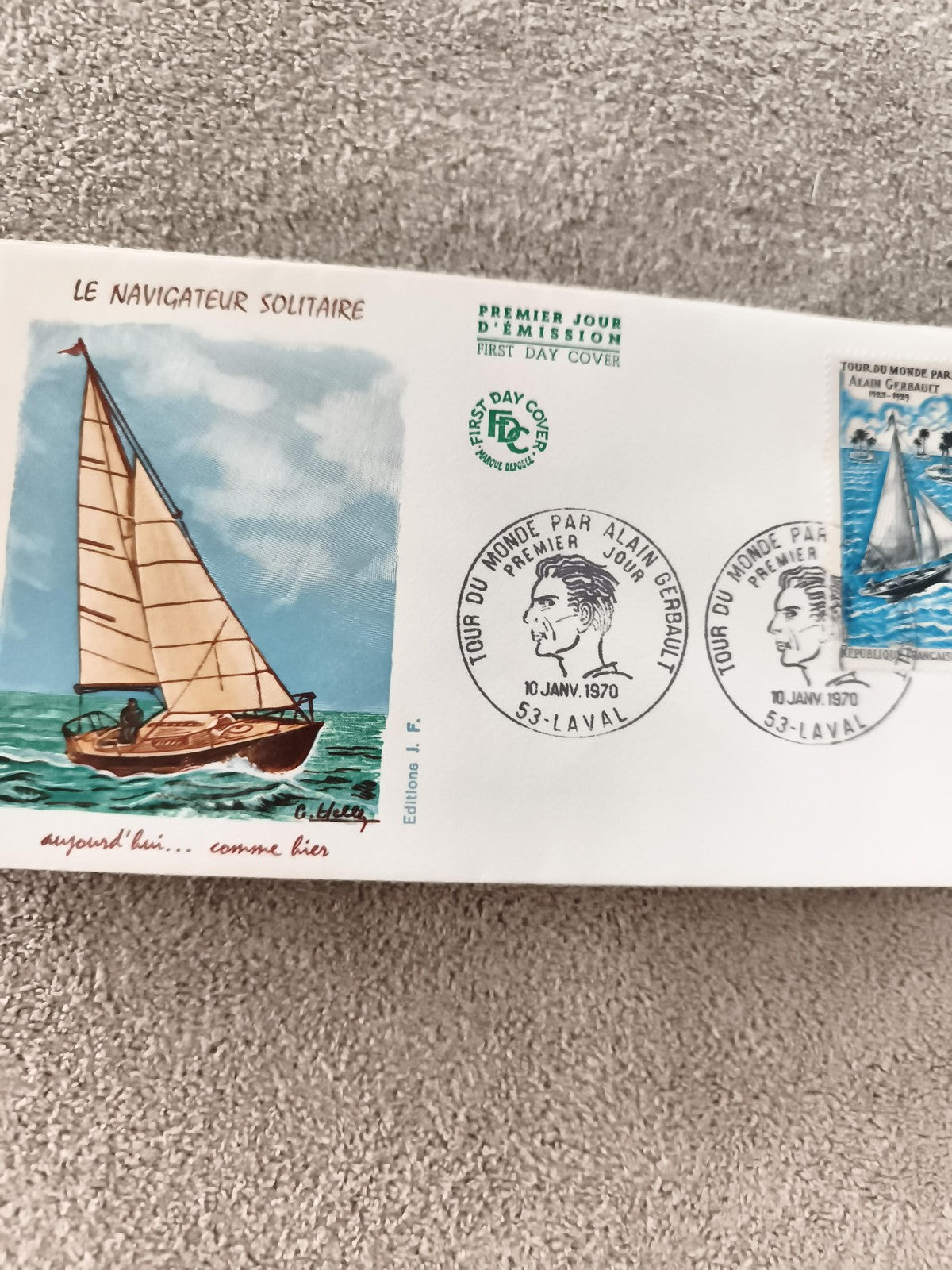 Lettre premier jour Alain Gerbault navigateur solitaire 1970 philatélie FDC