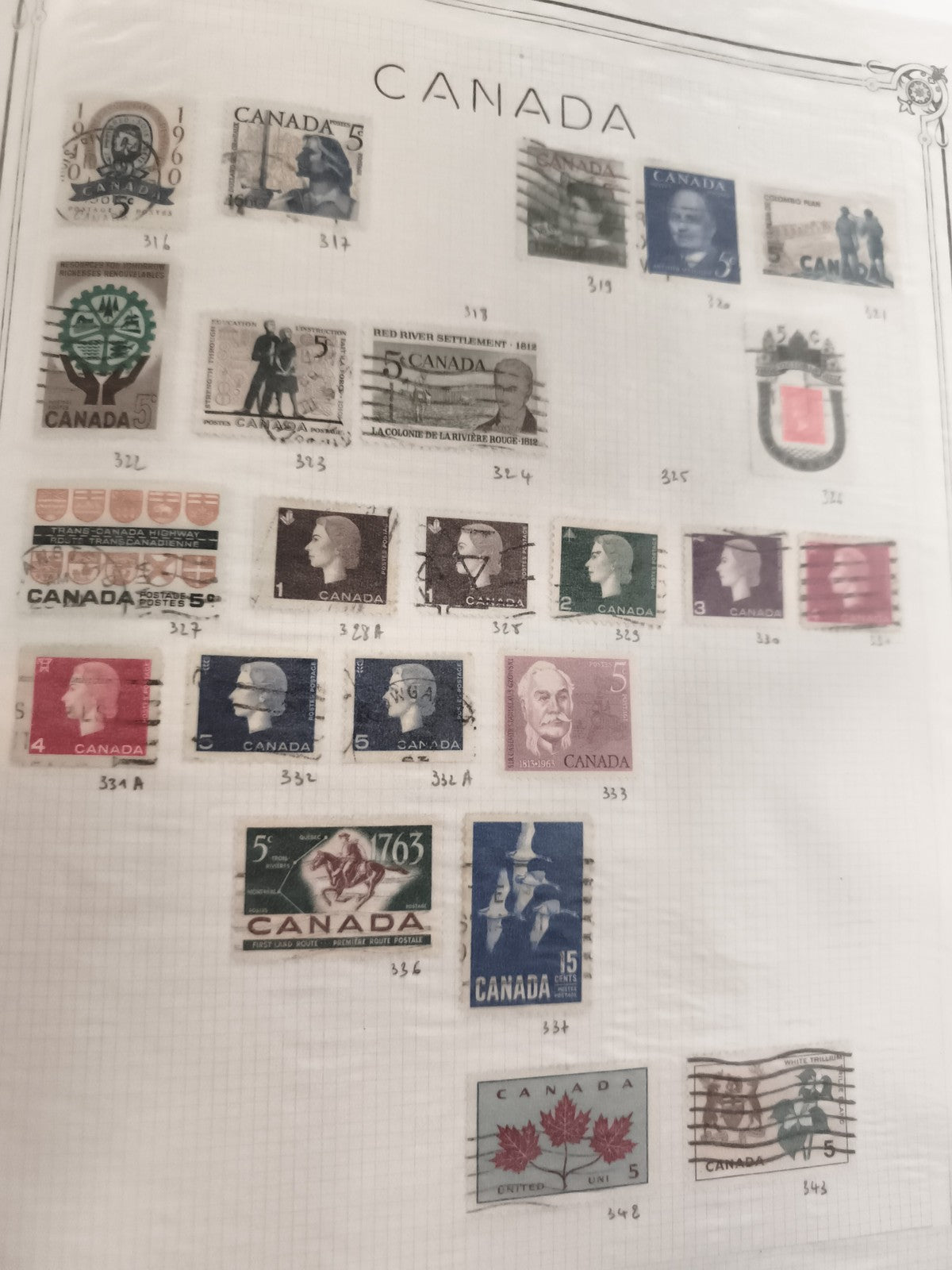 Lot anciens timbres Canada oblitérés vintage philatélie XXe siècle
