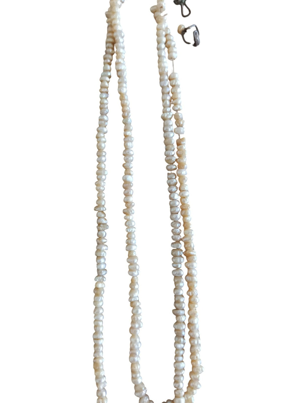 Collier perles de culture authentiques vintage, blanc, fermoir métal, ancien