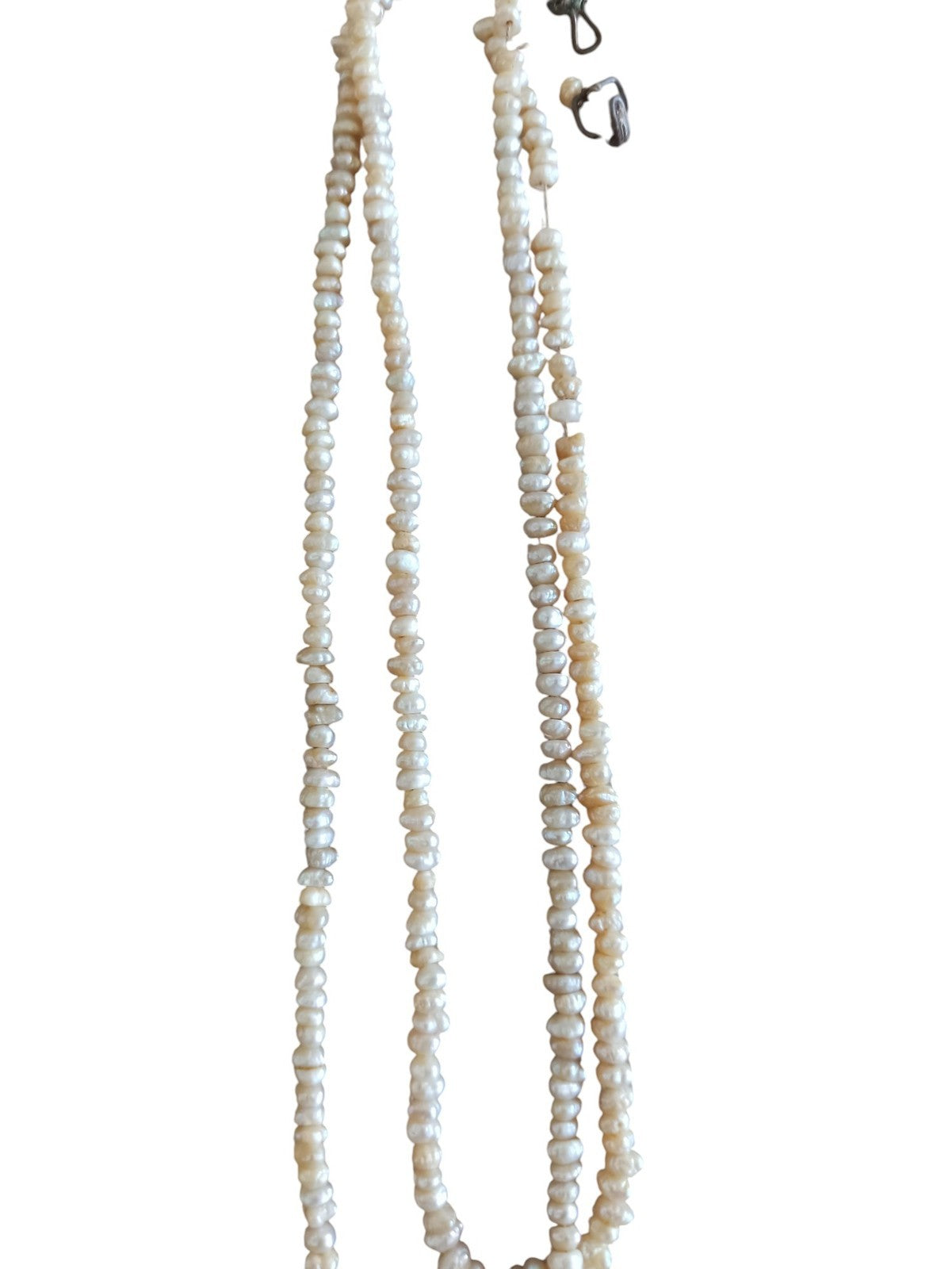 Collier perles de culture authentiques vintage, blanc, fermoir métal, ancien