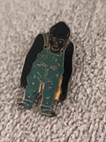 Pin's vintage gorille salopette verte, badge animal rétro (Ref 11)