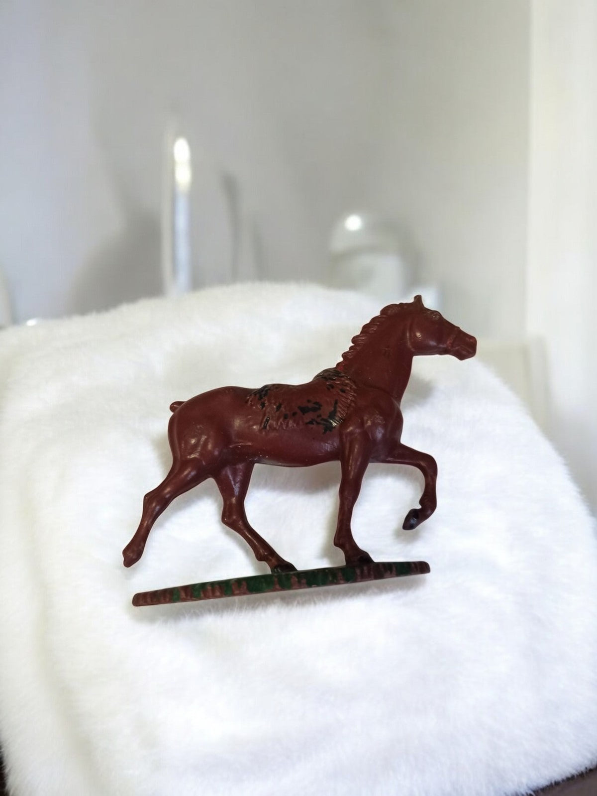 Figurine cheval Starlux vintage marron, statuette rétro décor animalier