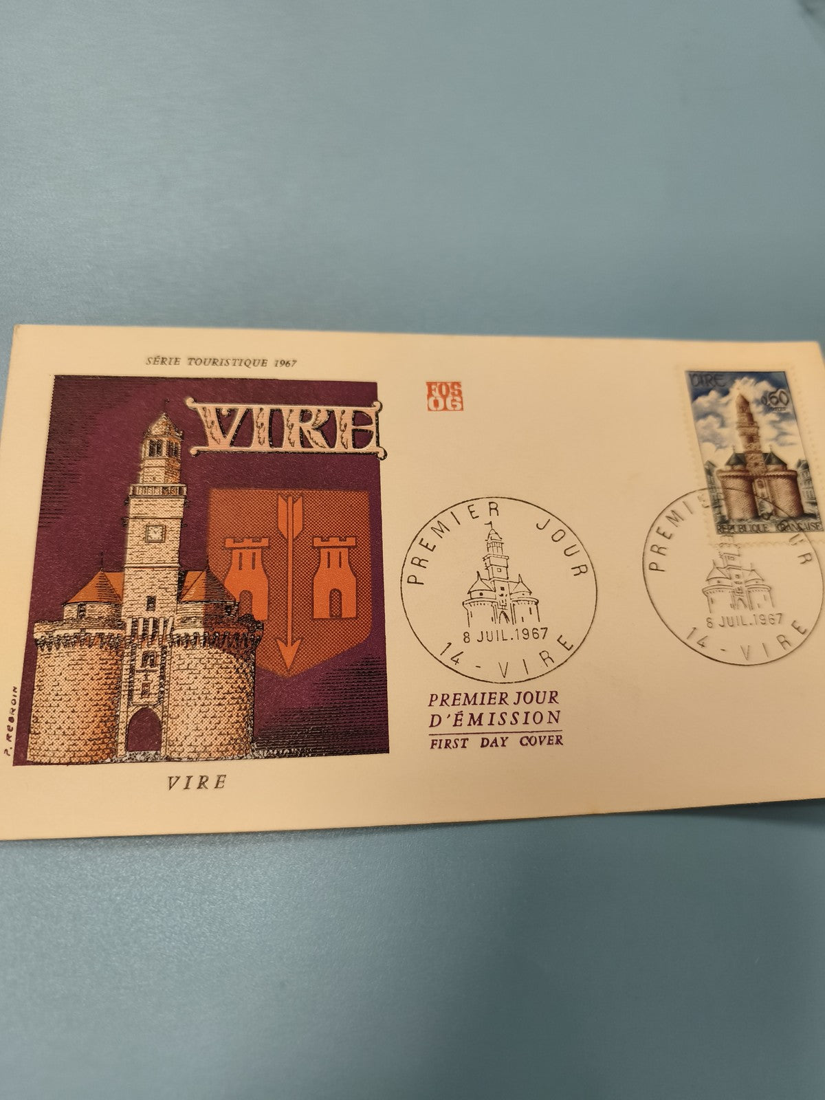 Enveloppe FDC premier jour d?émission Vire 1967 timbre illustré tour