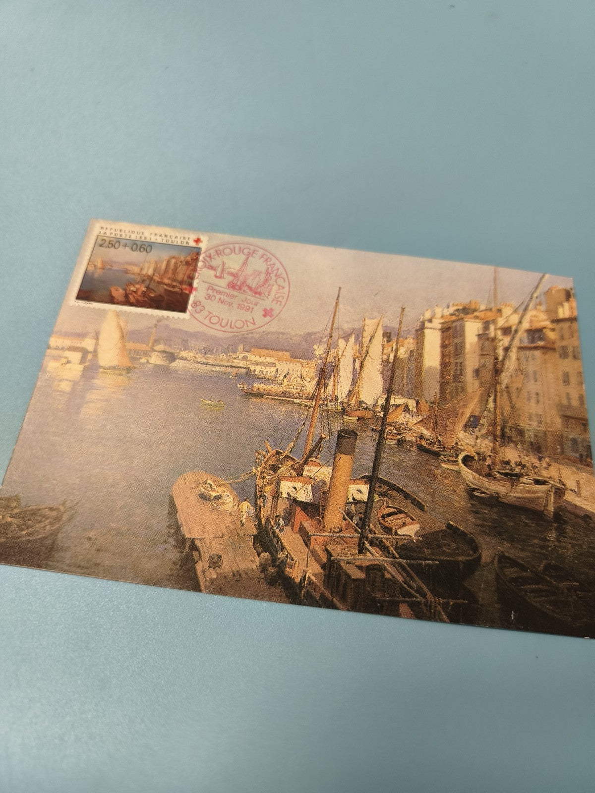 Carte postale philatélie port Toulon timbre Croix-Rouge française 1991