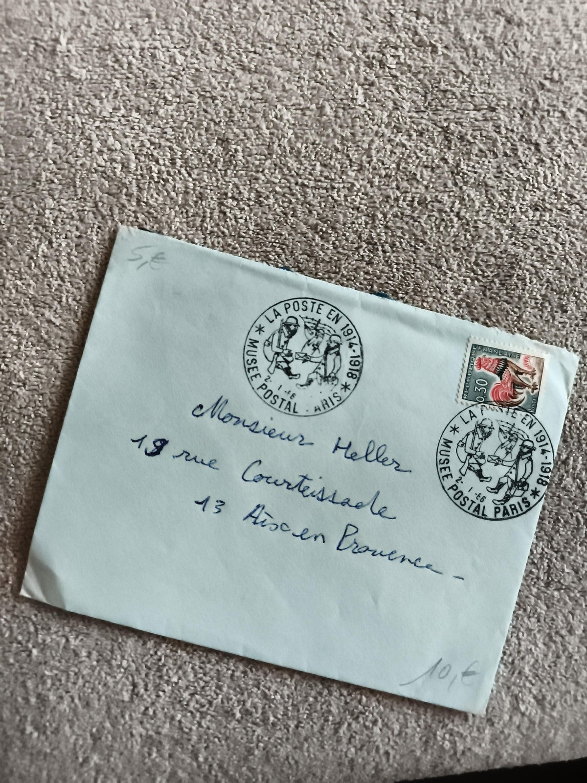 Lettre oblitérée Musée Postal Paris 1914-1918, timbre Marianne, philatélie