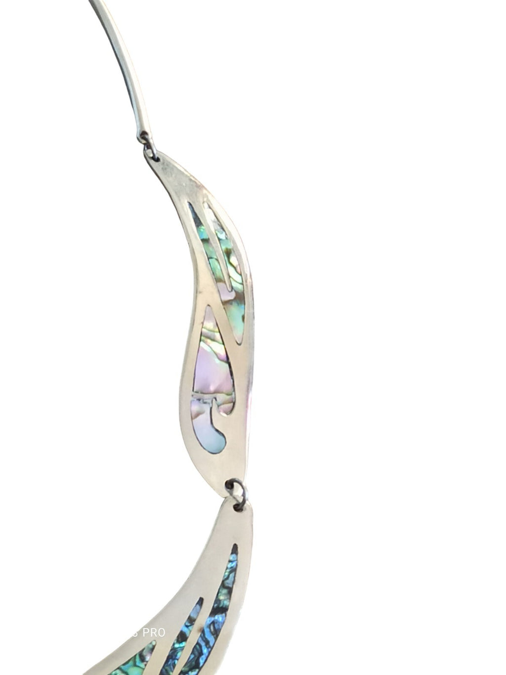 Collier plastron Alpaca argenté nacre incrustée design bohème turquoise