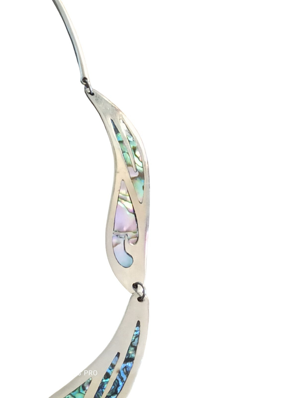 Collier plastron Alpaca argenté nacre incrustée design bohème turquoise