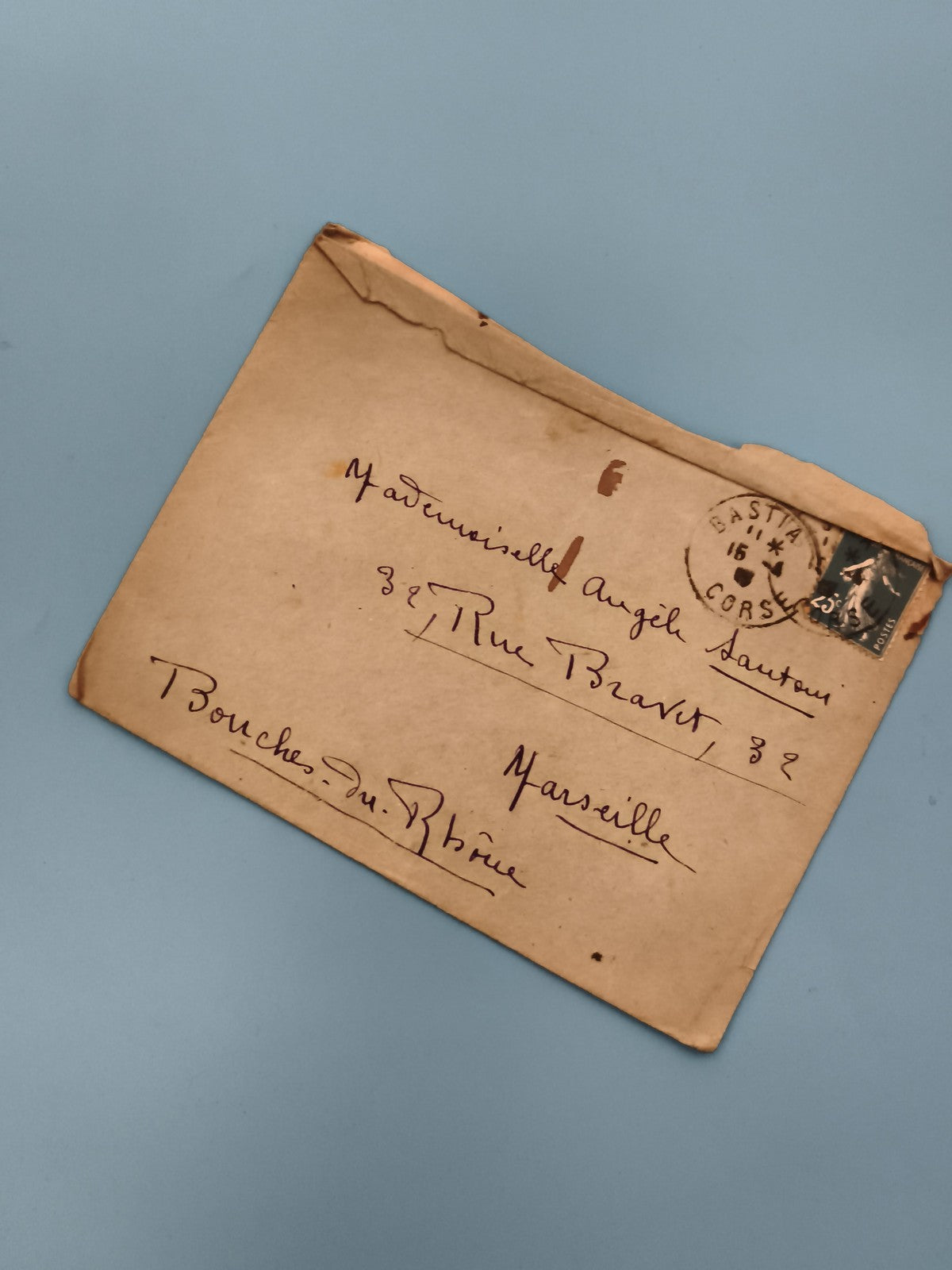 Lettre ancienne Bastia Marseille timbre oblitéré Corsica philatélie (Ref 3)