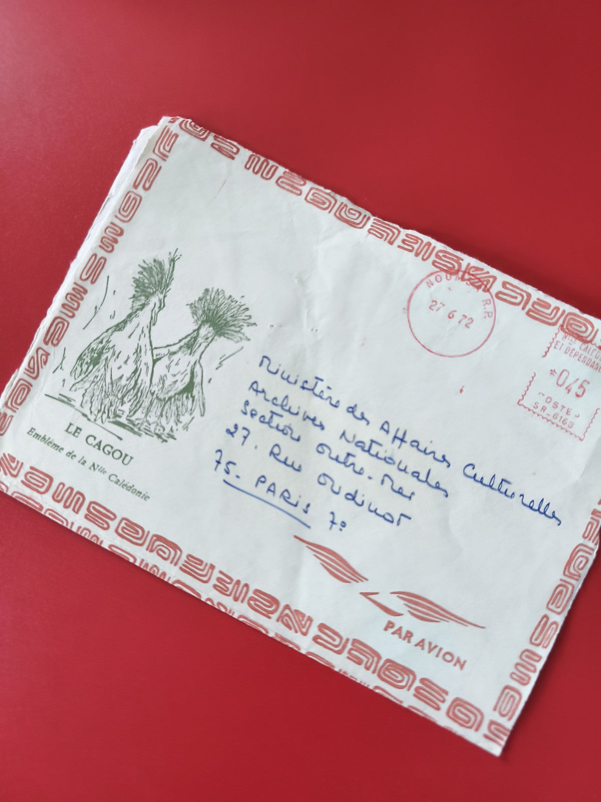 Enveloppe philatélie Le Cagou Nouvelle-Calédonie motif oiseau Par Avion