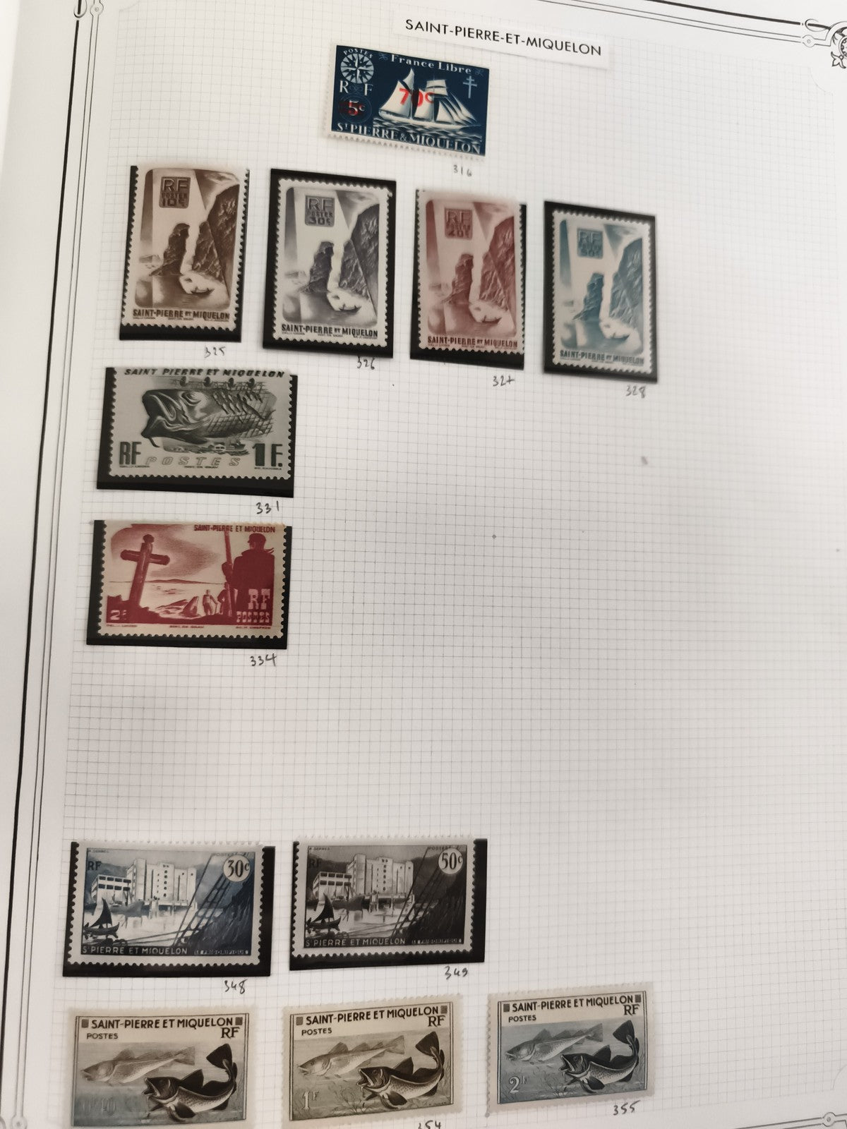 Timbres anciens Saint-Pierre-et-Miquelon France Libre RF variétés couleurs phila