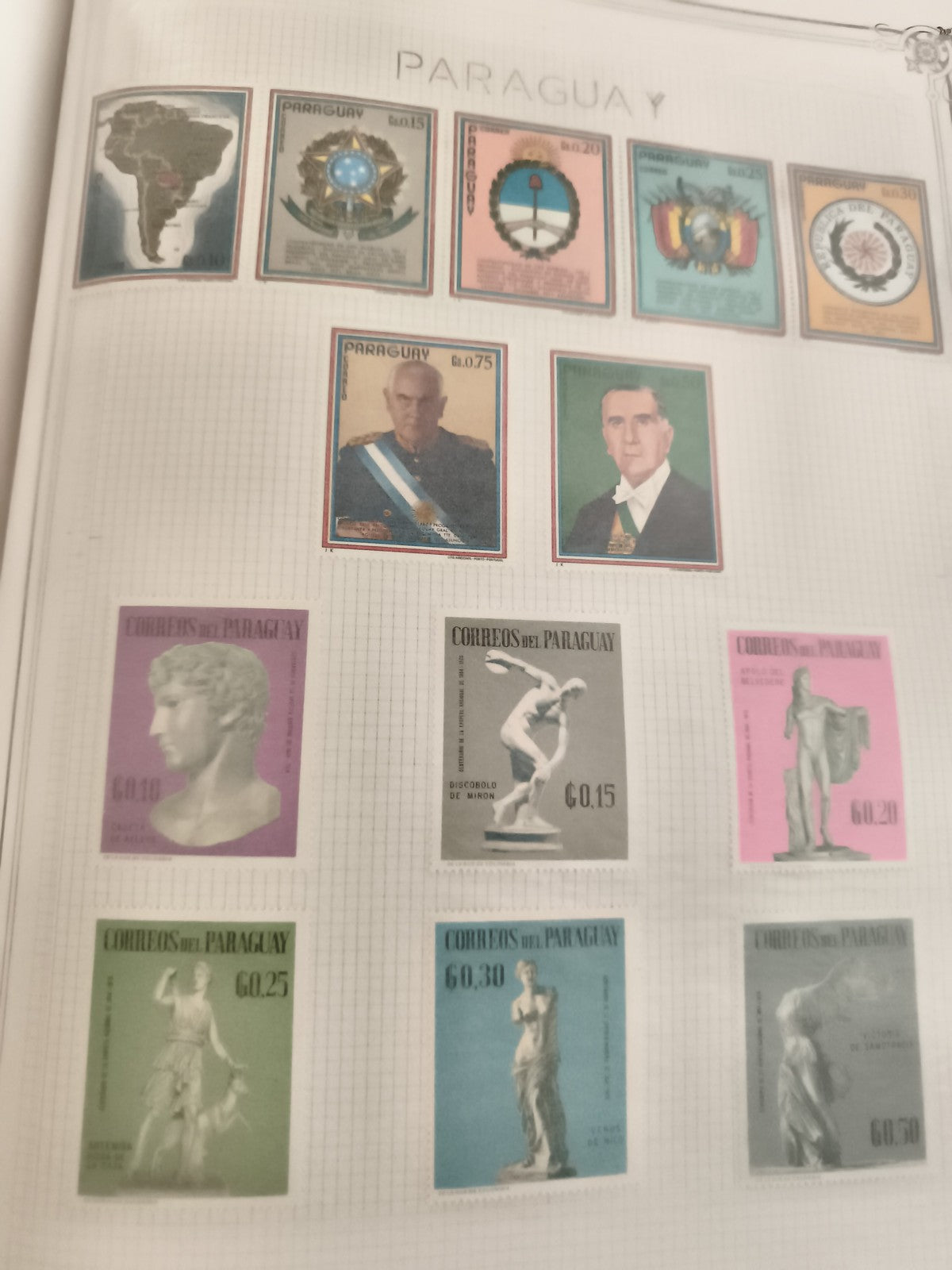 Timbres anciens Paraguay thématique art et personnalités, lot philatélie vintage