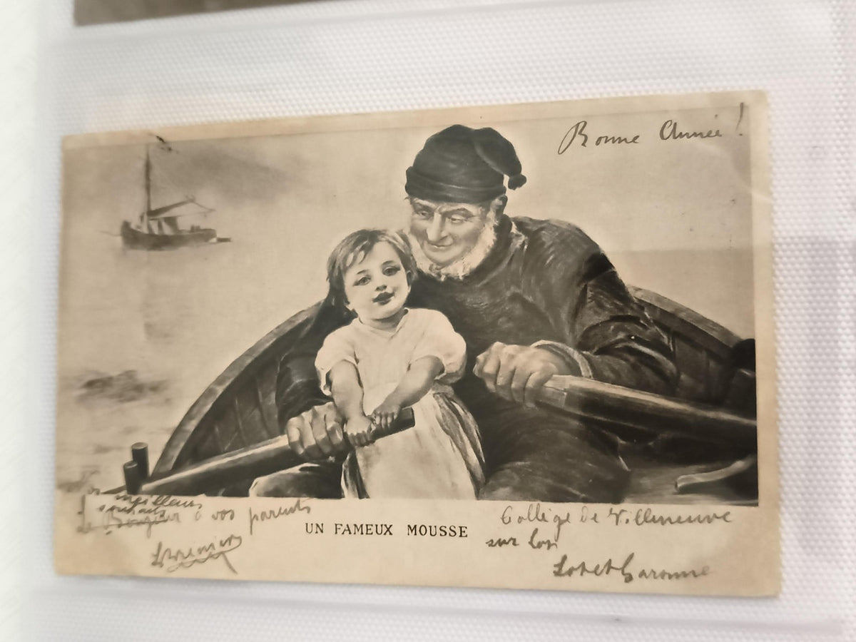Carte postale ancienne Un fameux mousse marin barque Bonne Année CPA rétro