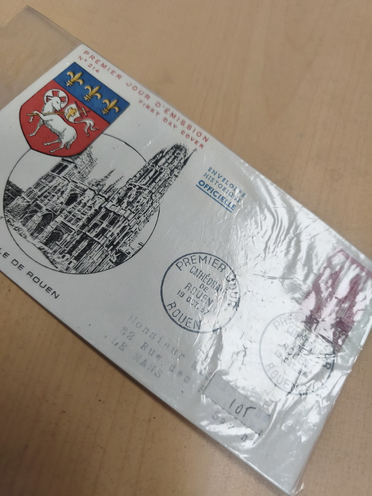 Enveloppe premier jour Rouen cathédrale blason philatélie historique FDC