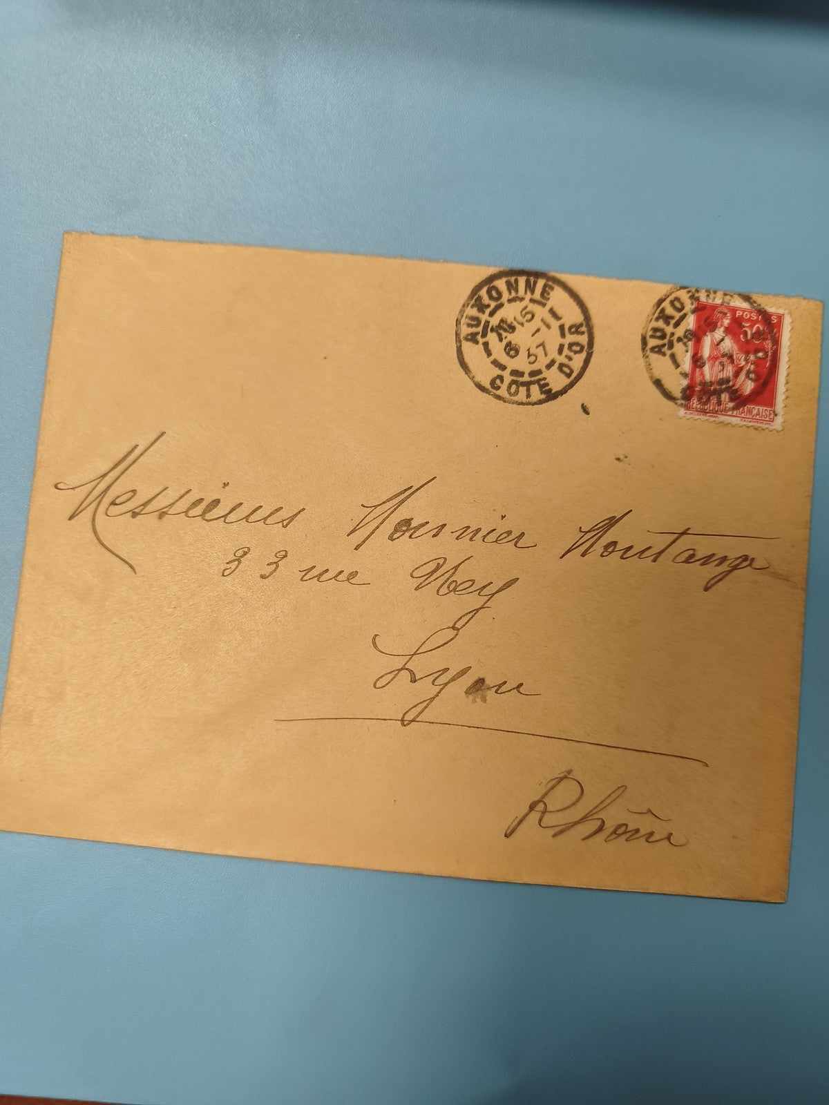 Ancienne enveloppe oblitérée début XXe philatélie France timbre rouge