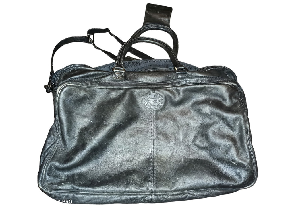 Sac de voyage en cuir noir Colombie, fait main, poignée et bandoulière