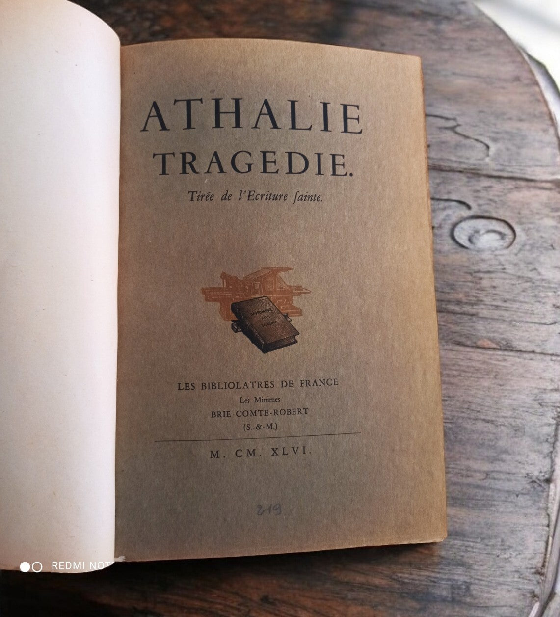 Livre Athalie Tragédie 1946 édition numérotée gravures Bibliolatres France