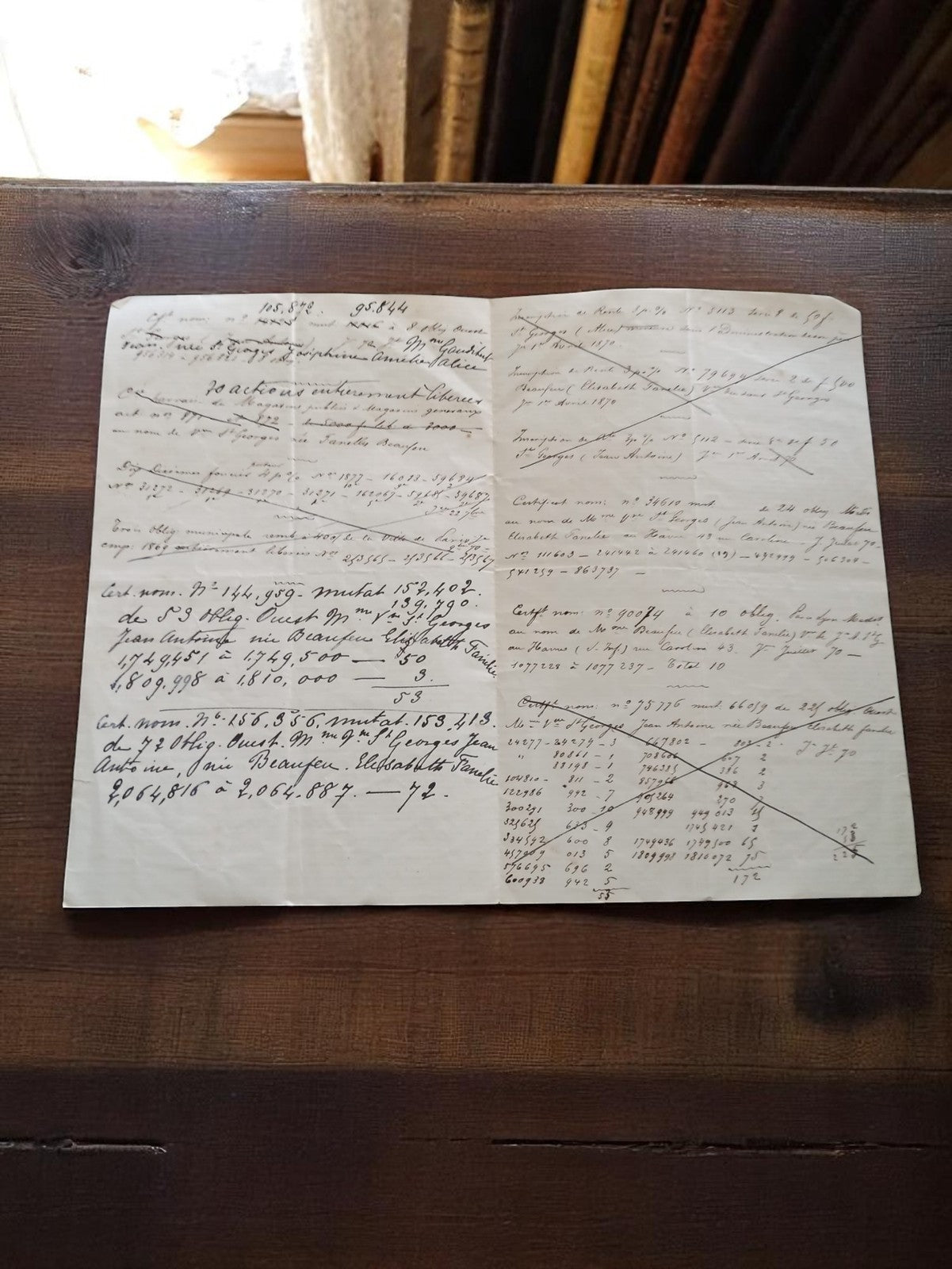 Document comptable manuscrit XIXe siècle – calculs capitaux créanciers ancien