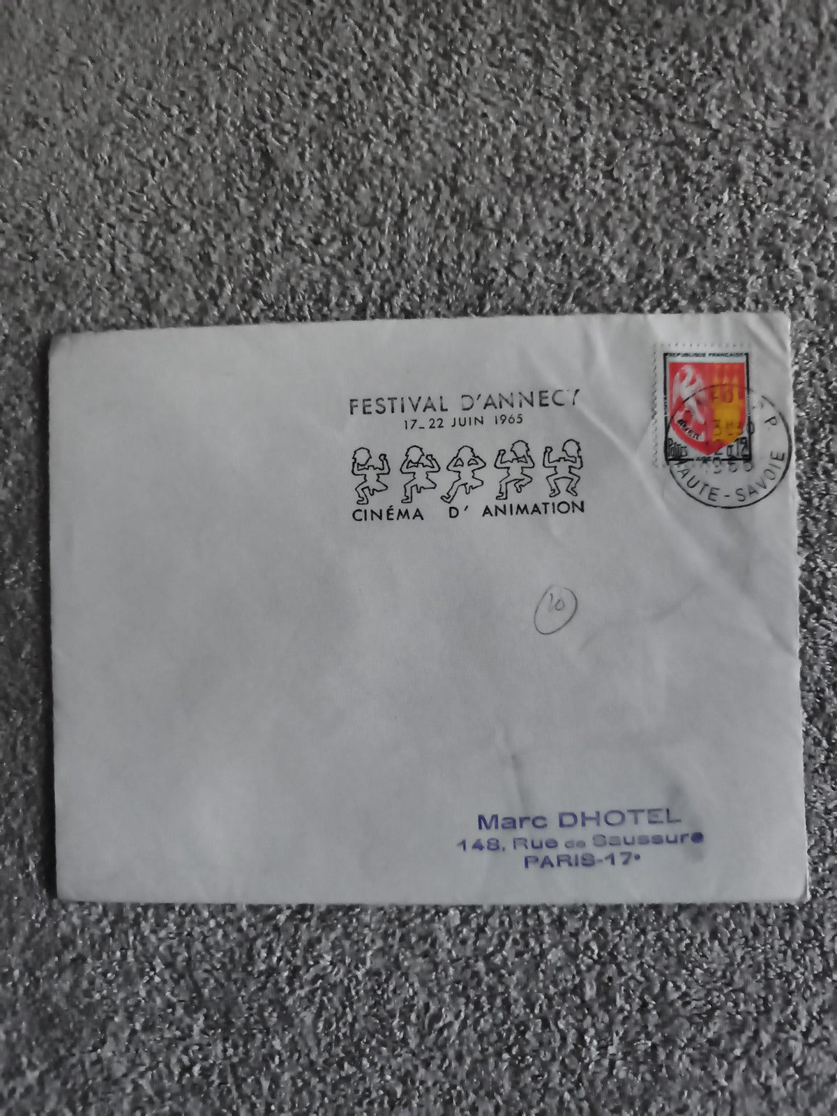 Lettre oblitérée Festival Annecy 1965 cinéma animation Haute-Savoie philatélie