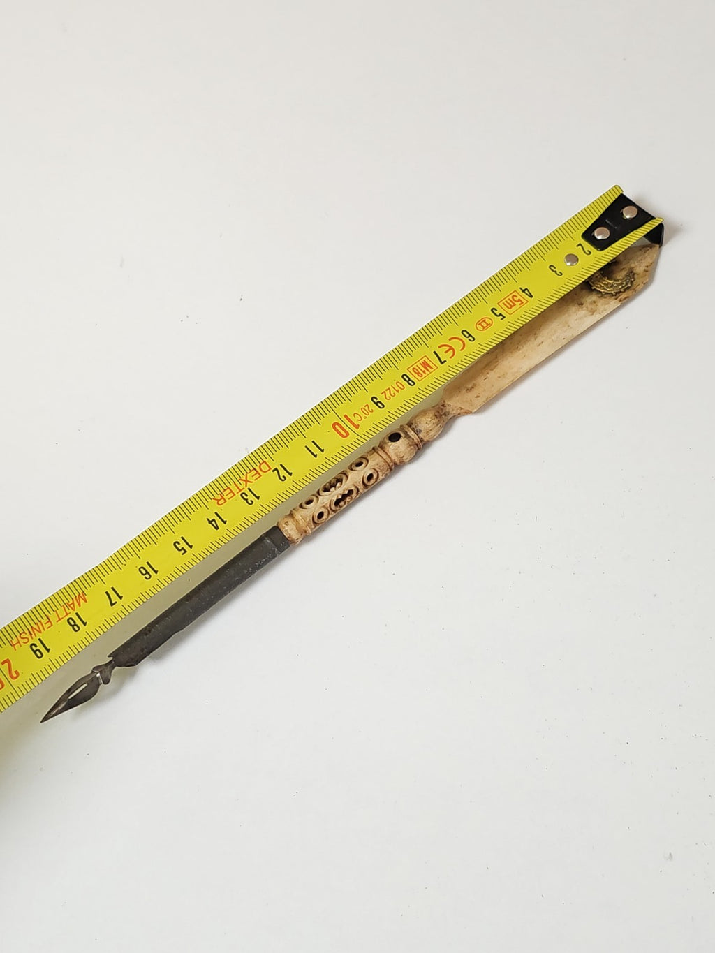 Vintage old carved bone pen holder, writing collectible, retro art object