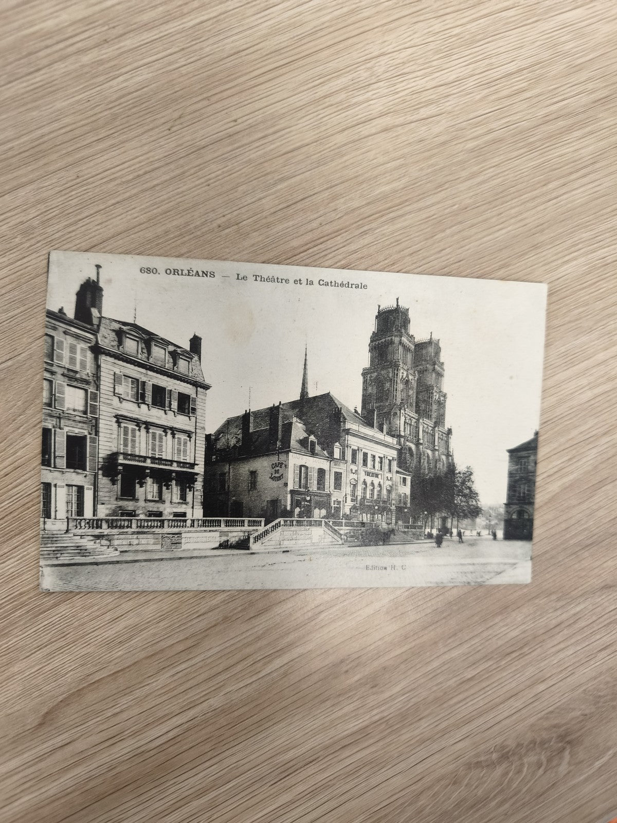 Ancienne carte postale Orléans Théâtre Cathédrale noir et blanc vintage CPA