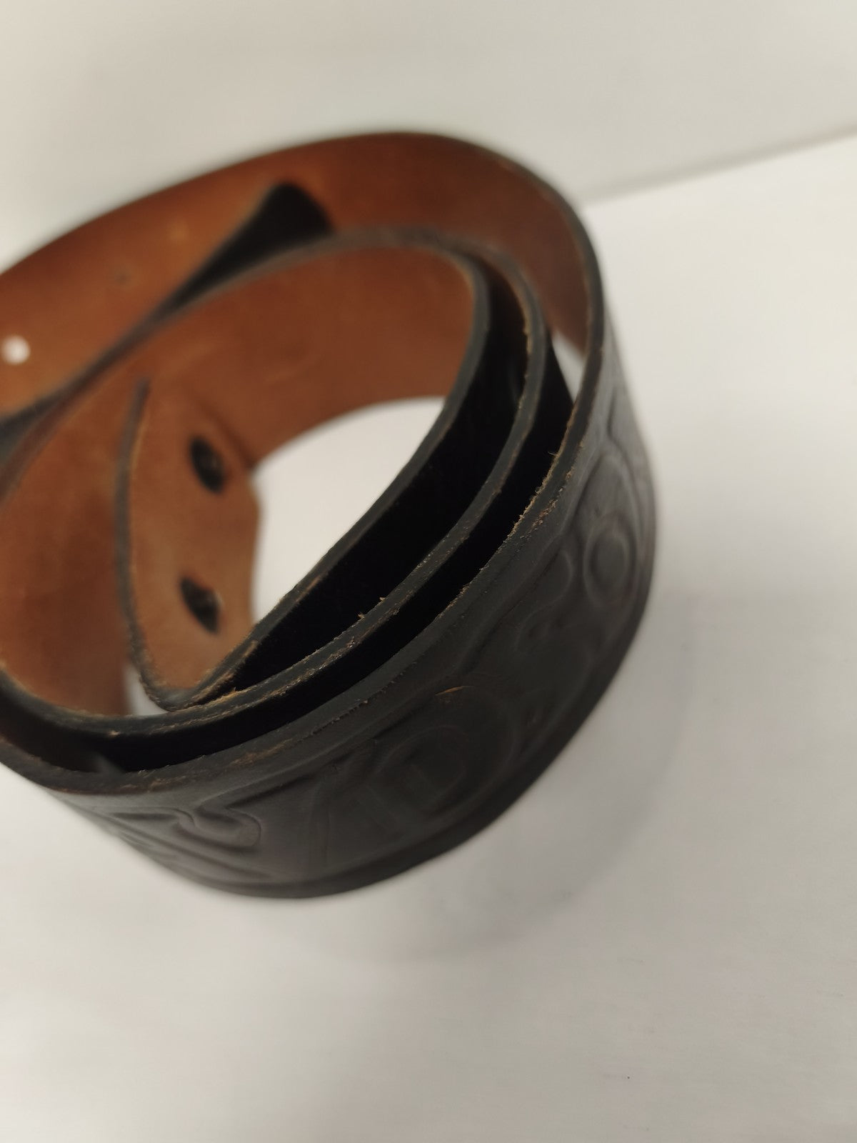 Ceinture vintage Harley Davidson cuir noir gaufré biker ancien