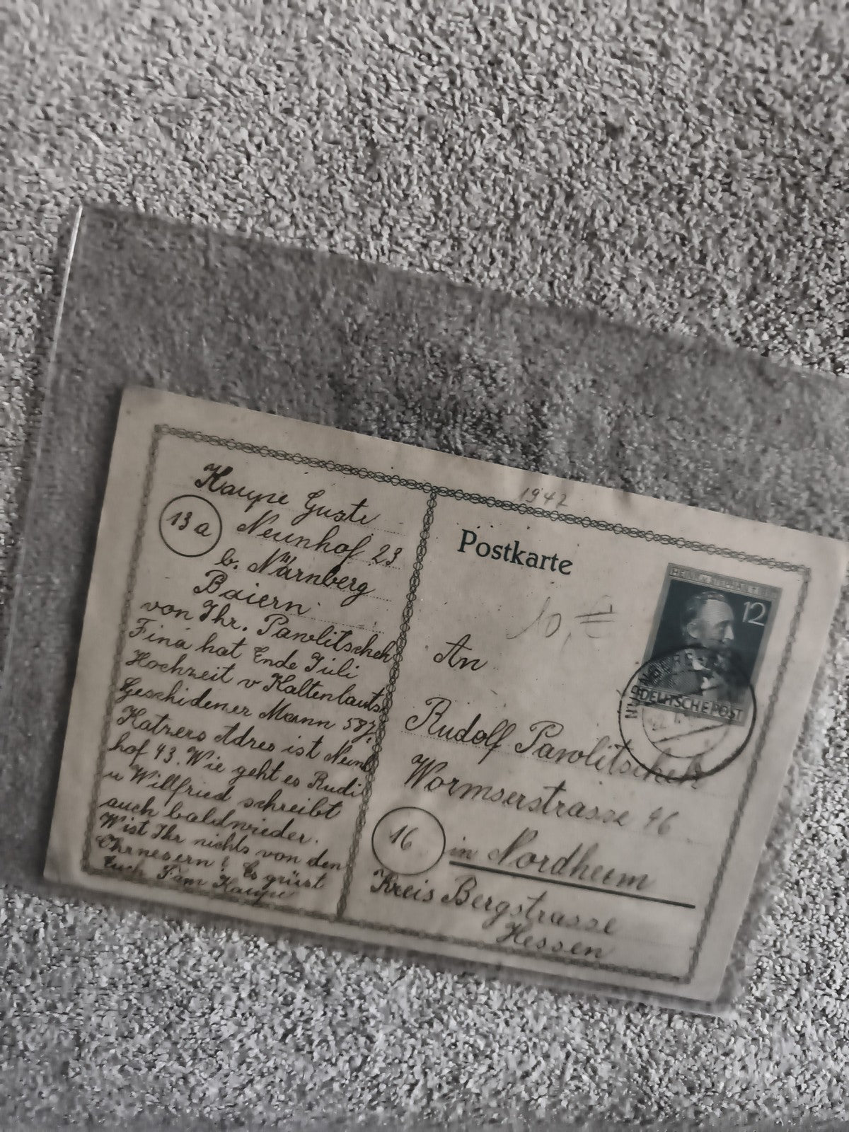Carte postale Allemagne timbre 12 Pfennig Hitler 1941 philatélie (Ref 1)