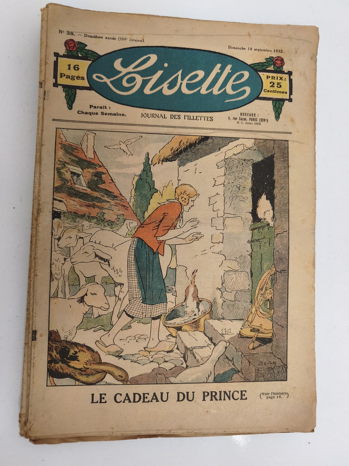 Journal ancien Lisette 1932 illustré, 16 pages, Le Cadeau du Prince, vintage pre