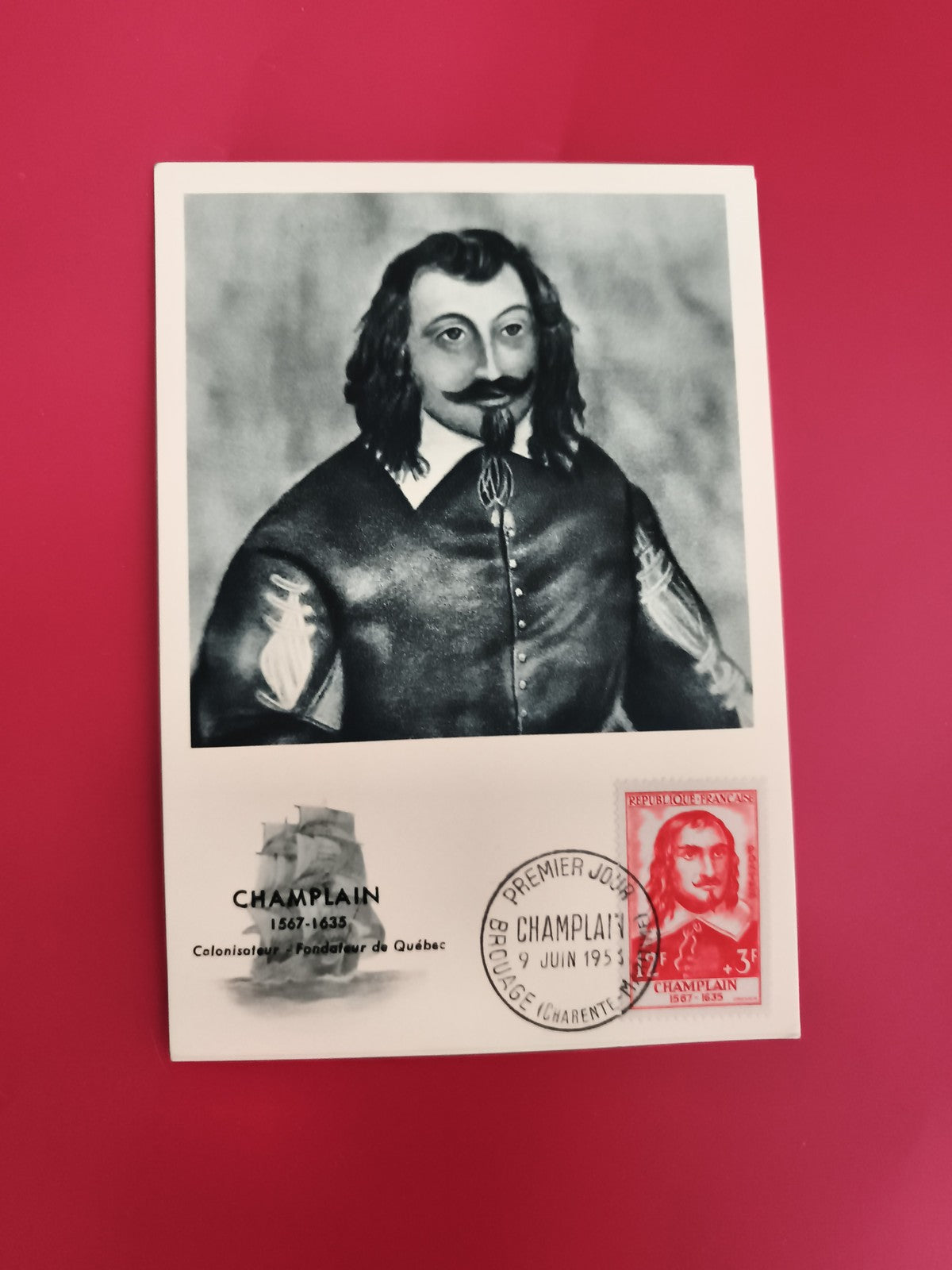 Carte Premier Jour Champlain 1953 timbre 3F Brousage Philatélie Québec