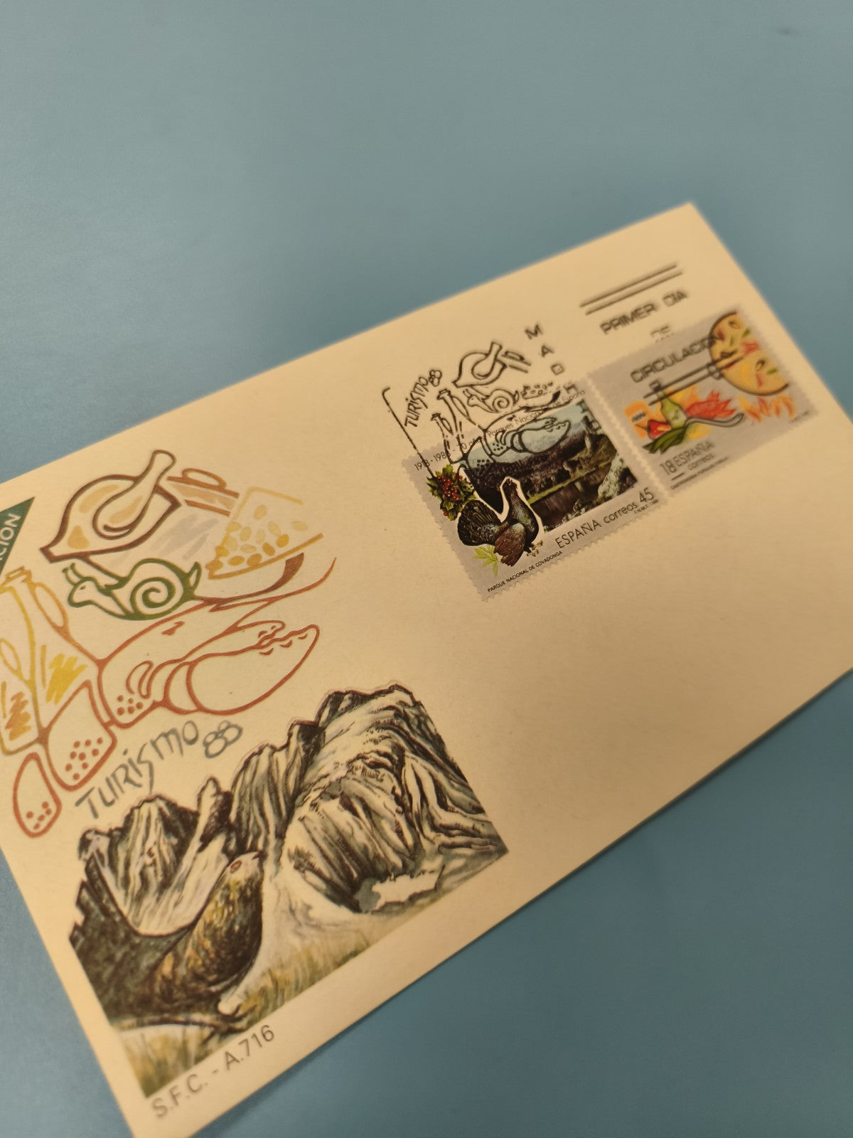 Enveloppe premier jour FDC Espagne, timbres tourisme, illustrations colorées