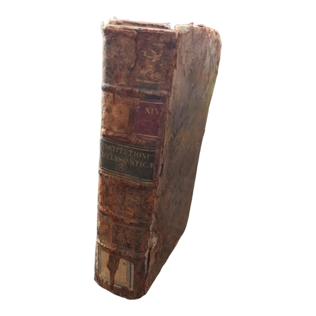 Livre ancien 1762 Institutiones Ecclesiasticae Tome III reliure cuir usée